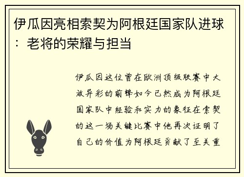 伊瓜因亮相索契为阿根廷国家队进球：老将的荣耀与担当